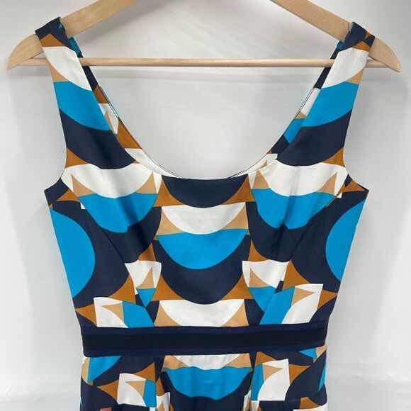 Milly Womens Geometric Dress Fit Flare Mini Sleeveless Scoopneck Lined Blue 2 - Picture 8 of 10